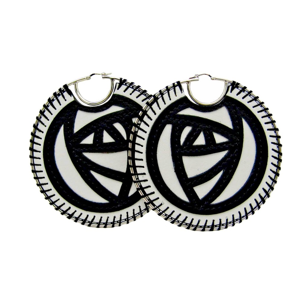 Loewe Leather Rose Whipstitch Large Statement Hoop Earrings w Box Dustbag